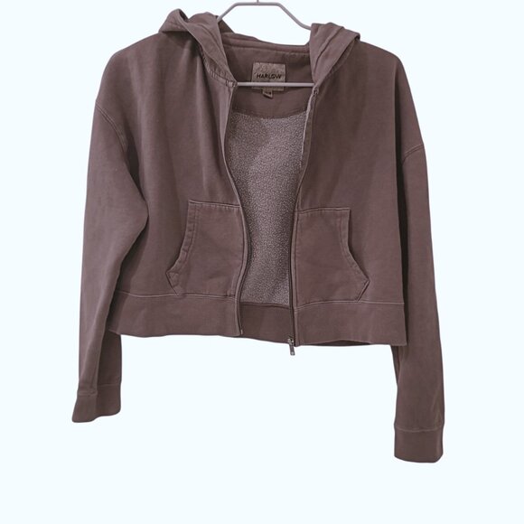 Harlow Burgundy Cropped Fleece Zip-Up Hoodie - Picture 3 of 5